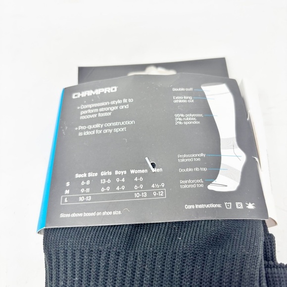 New CHAMPRO Men’s Black Multi-Sport Professional Athletic Socks Over Calf Size L - Picture 4 of 5